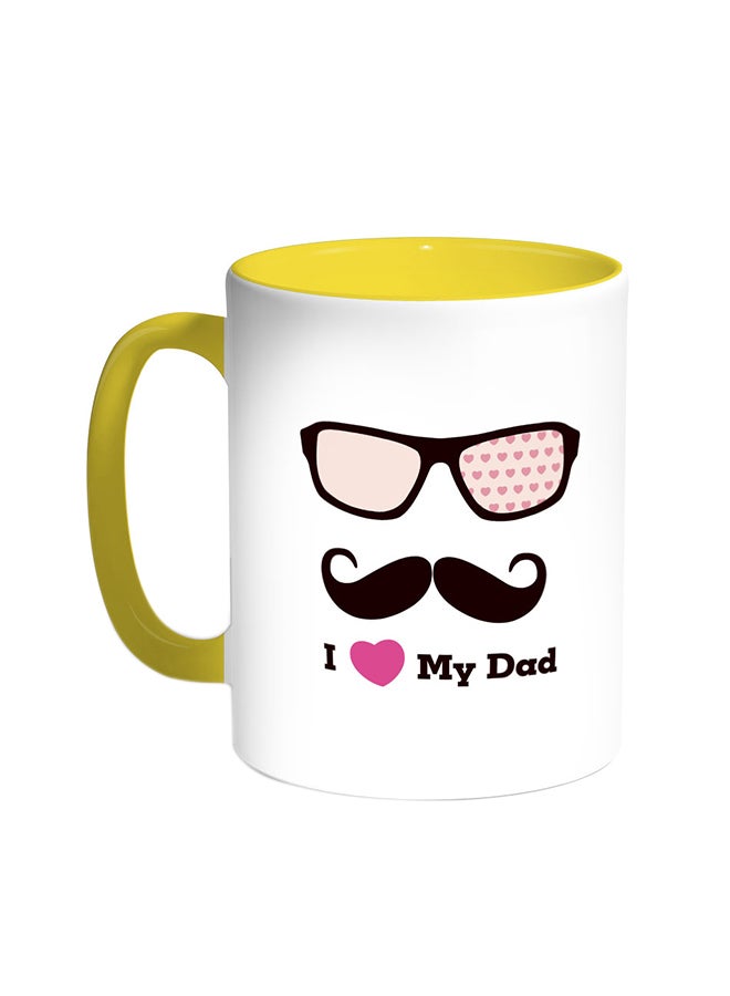 ديكالاك قدح قهوة - أي لوف ماي داد أصفر/ابيض