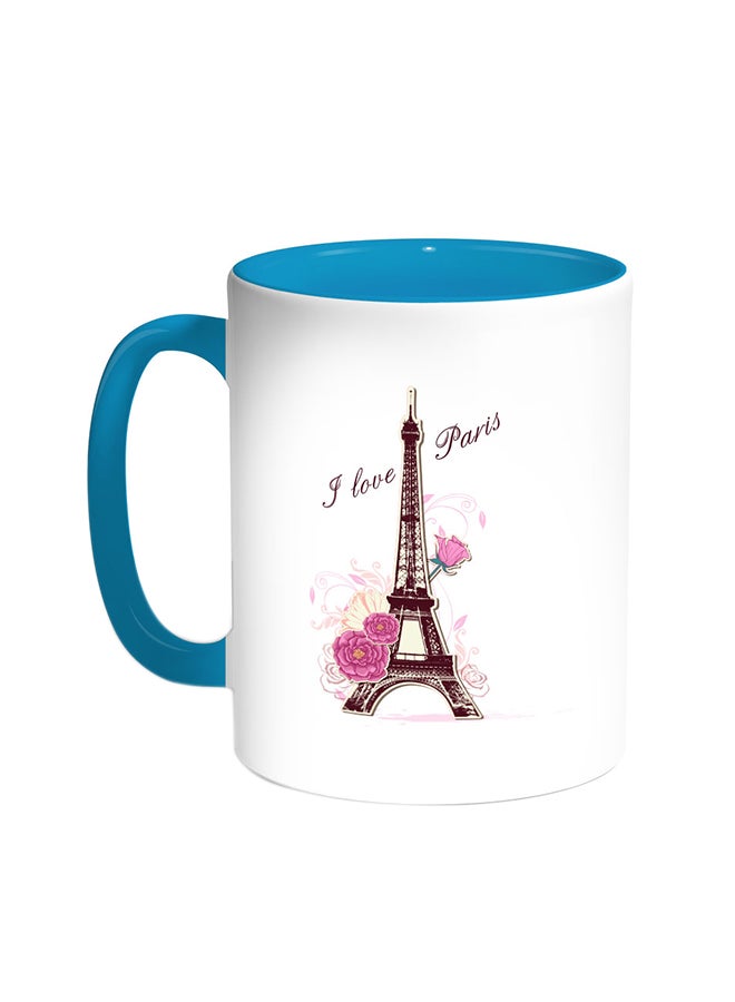 Decalac I Love Paris Printed Coffee Mug Turquoise/White