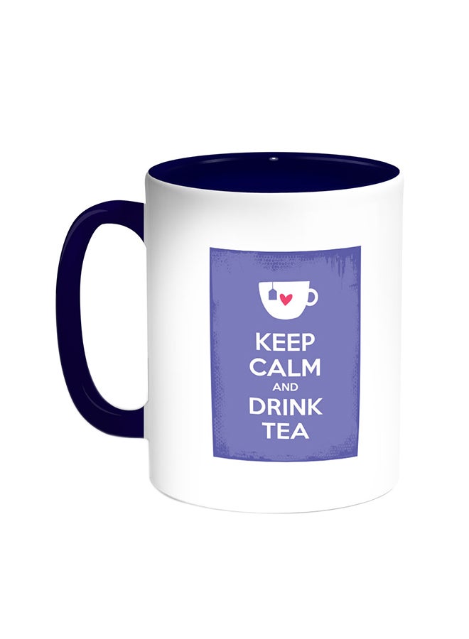 Decalac - Keep Calm And Drink Tea Printed Coffee Mug Blue/White - Image 1