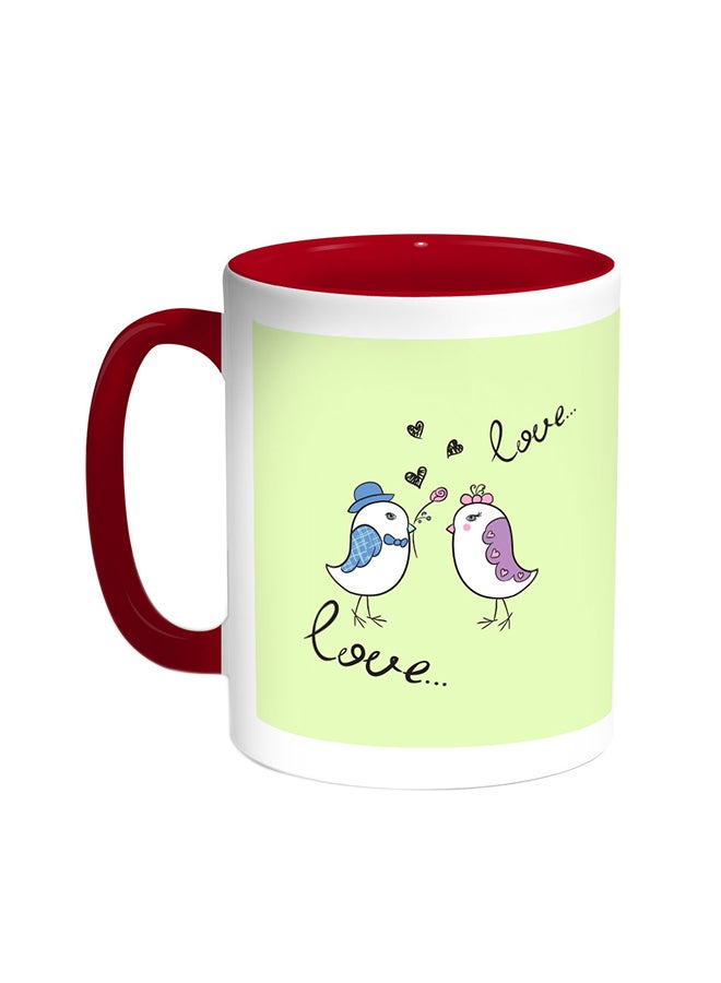 Love Birds Printed Coffee Mug Red/White