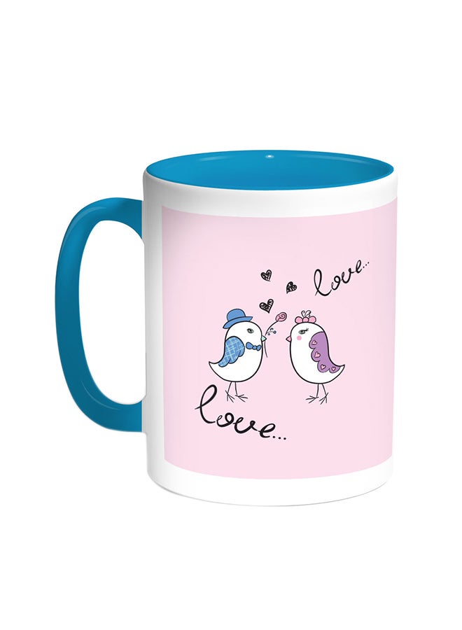 Love Birds Printed Coffee Mug Turquoise/White
