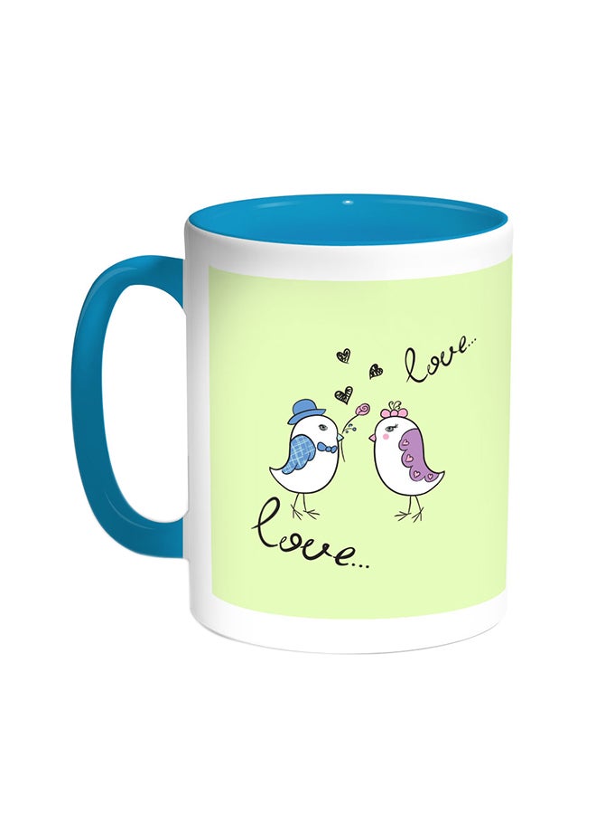 Love Birds Printed Coffee Mug Turquoise/White