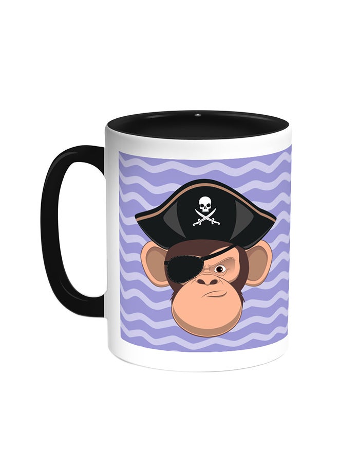 Decalac Monkey Pirate Printed Coffee Mug Black/White 