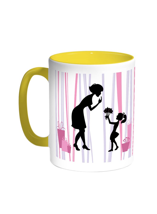 ديكالاك قدح قهوة - هدية عيد الأم أصفر/ابيض