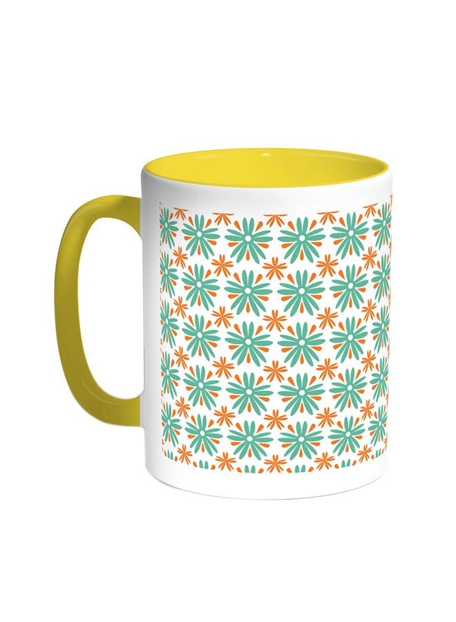 Motifs Of Roses Printed Coffee Mug Yellow/White