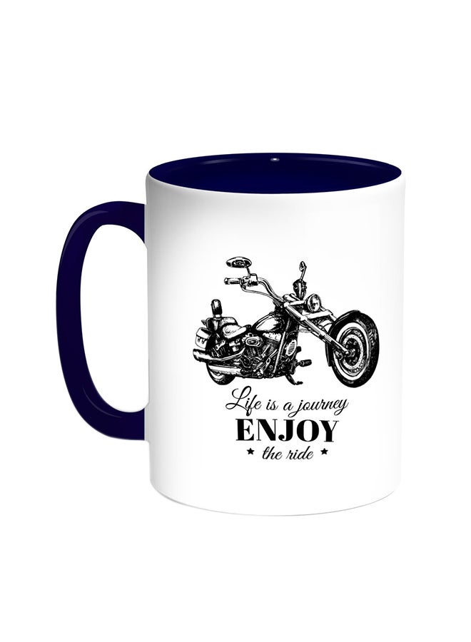 Decalac Motorcycle Printed Coffee Mug Blue/White