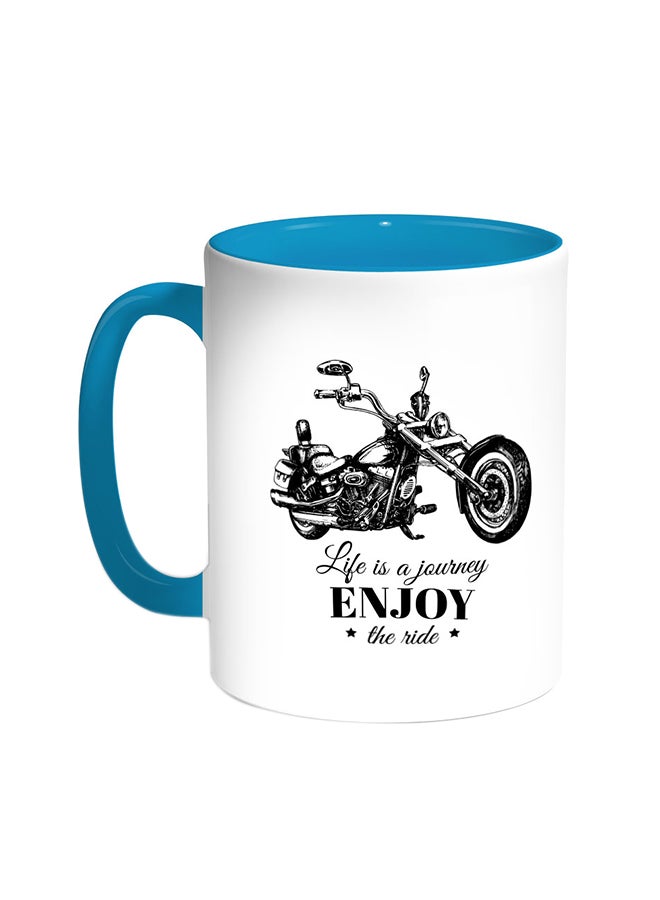 Decalac Motorcycle Printed Coffee Mug Turquoise/White