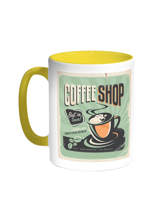 ديكالاك قدح قهوة بطباعة كوفي شوب أصفر/ابيض