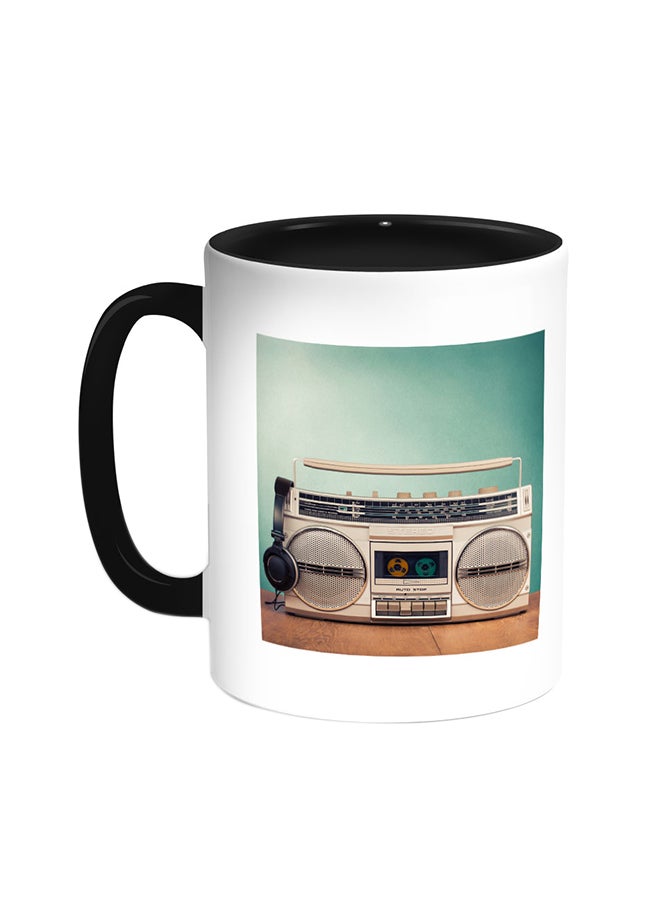 Decalac Old Cassette Recorder Printed Coffee Mug Black/White