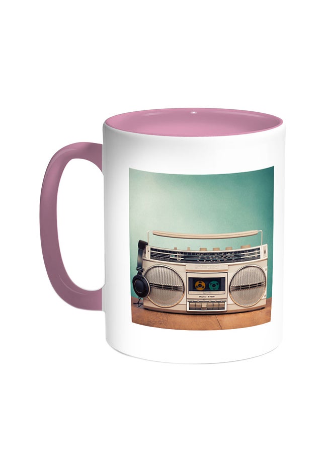 ديكالاك قدح قهوة - مسجل الكاسيت قديم الطراز وردي/أبيض