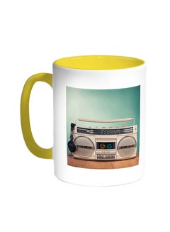 Decalac Old Cassette Recorder Printed Coffee Mug Yellow/White 