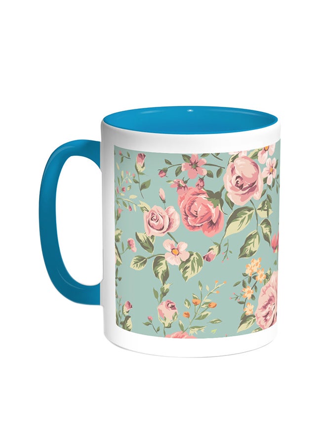 Decalac Open Roses Printed Coffee Mug Turquoise/White