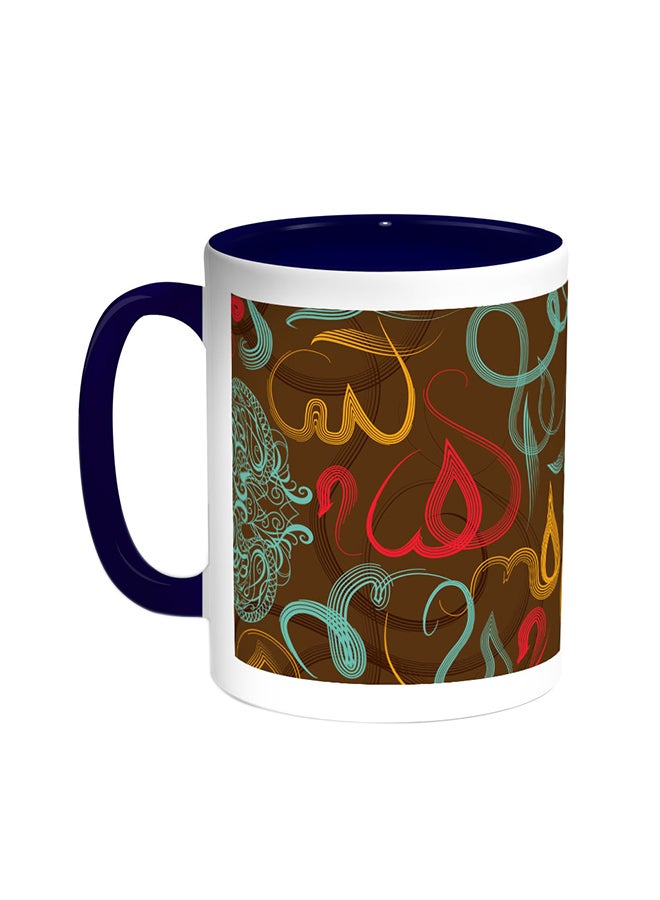 قدح قهوة - زخرفة خطوط ملونة أزرق/ أبيض