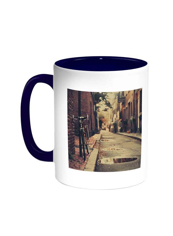 قدح قهوة بتصميم اللوحات أزرق/ أبيض