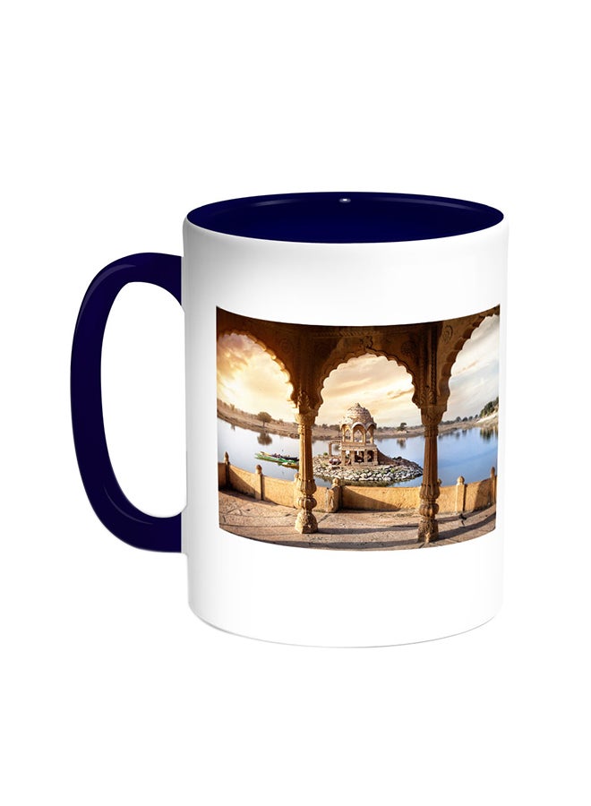 قدح قهوة بتصميم اللوحات أزرق/ أبيض