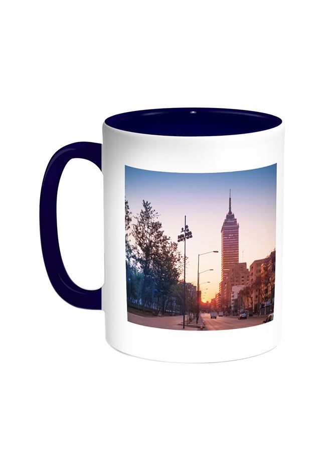 قدح قهوة بتصميم اللوحات أزرق/ أبيض