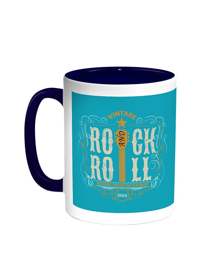 Decalac Rock And Roll Printed Coffee Mug Blue/White