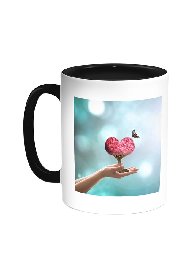 ديكالاك قدح قهوة بتصميم رومانسي- رسمة القلب أسود/ أبيض