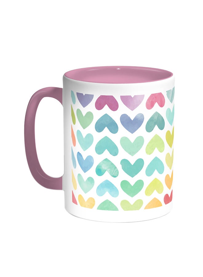 ديكالاك قدح قهوة بتصميم رومانسي- قلوب وردي/أبيض