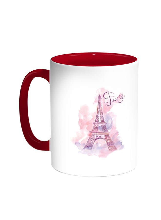 قدح قهوة بتصميم رومانسي- باريس أحمر/أبيض