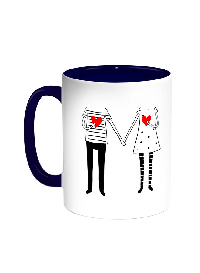 قدح قهوة بتصميم رومانسي أزرق/ أبيض