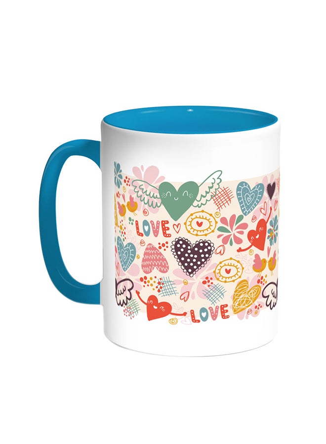 ديكالاك قدح قهوة بتصميم رومانسي تركواز/أبيض