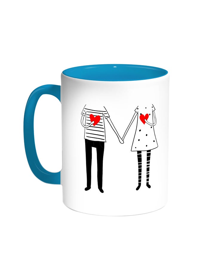 قدح قهوة بتصميم رومانسي تركواز/أبيض