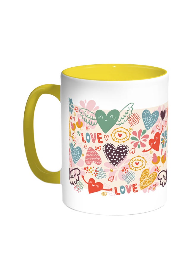 ديكالاك قدح قهوة بتصميم رومانسي أصفر/ابيض