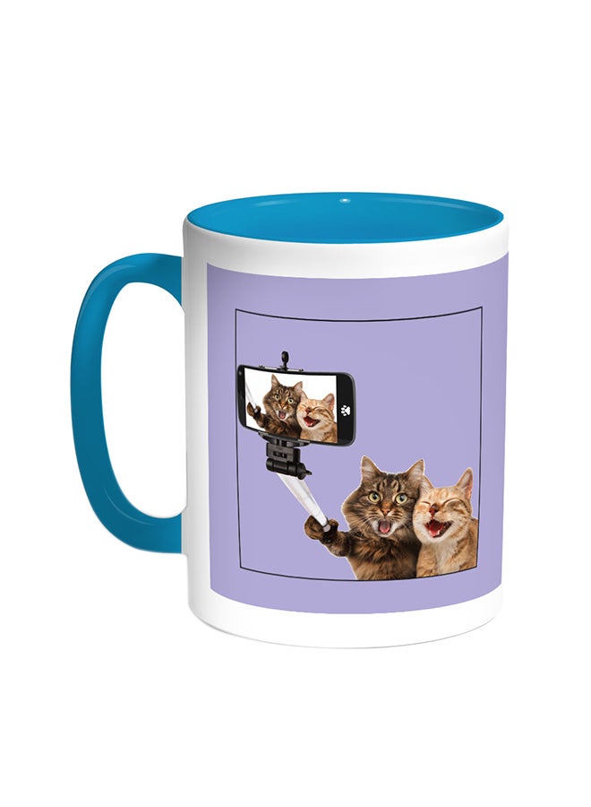 قدح قهوة - صورة سيلفي للقطط تركواز/أبيض