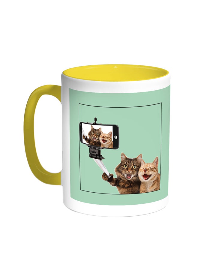 Silvie Picture - Cats Printed Coffee Mug Yellow/White
