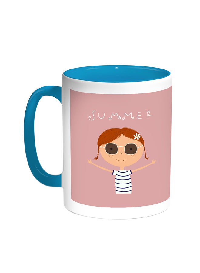 كوب قهوة مطبوع علية عبارة "سامار" تركواز/أبيض