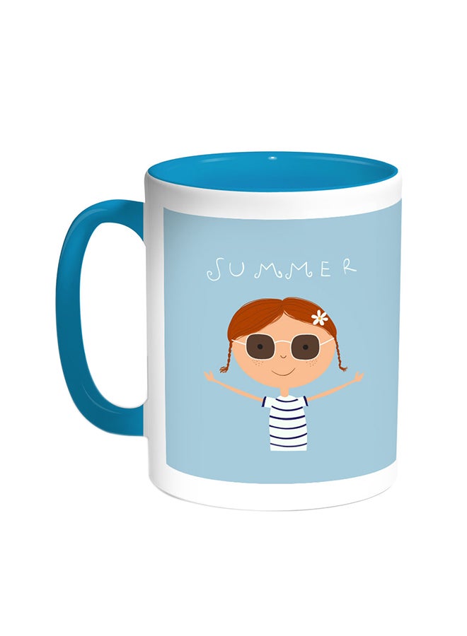 كوب قهوة مطبوع علية عبارة "سامار" تركواز/أبيض