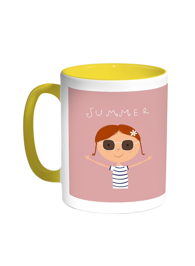 ديكالاك كوب قهوة مطبوع علية عبارة "سامار" أصفر/ابيض