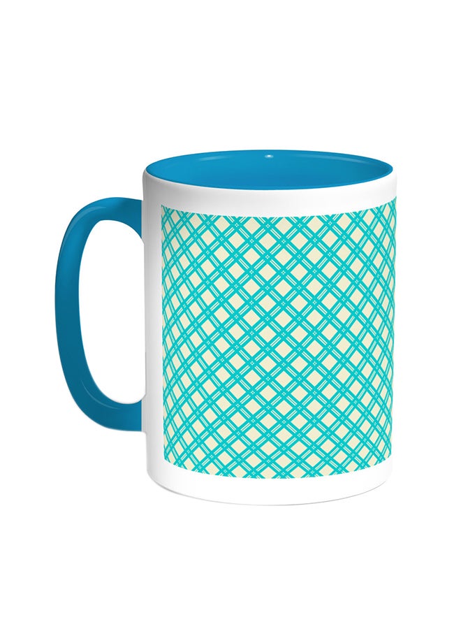 قدح قهوة - زخارف بالمربعات تركواز/أبيض