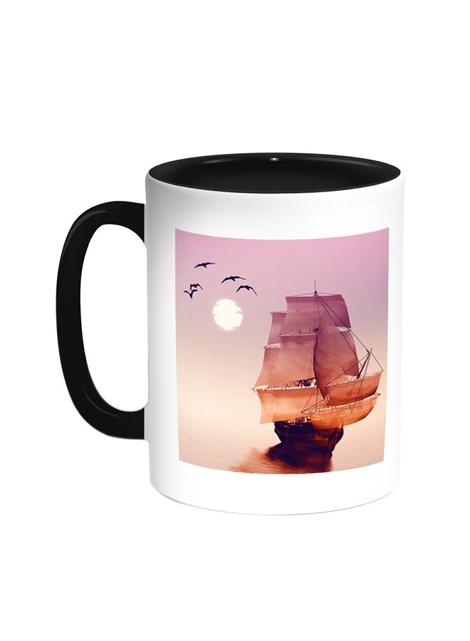 قدح قهوة - باخرة شراعية أسود/ أبيض