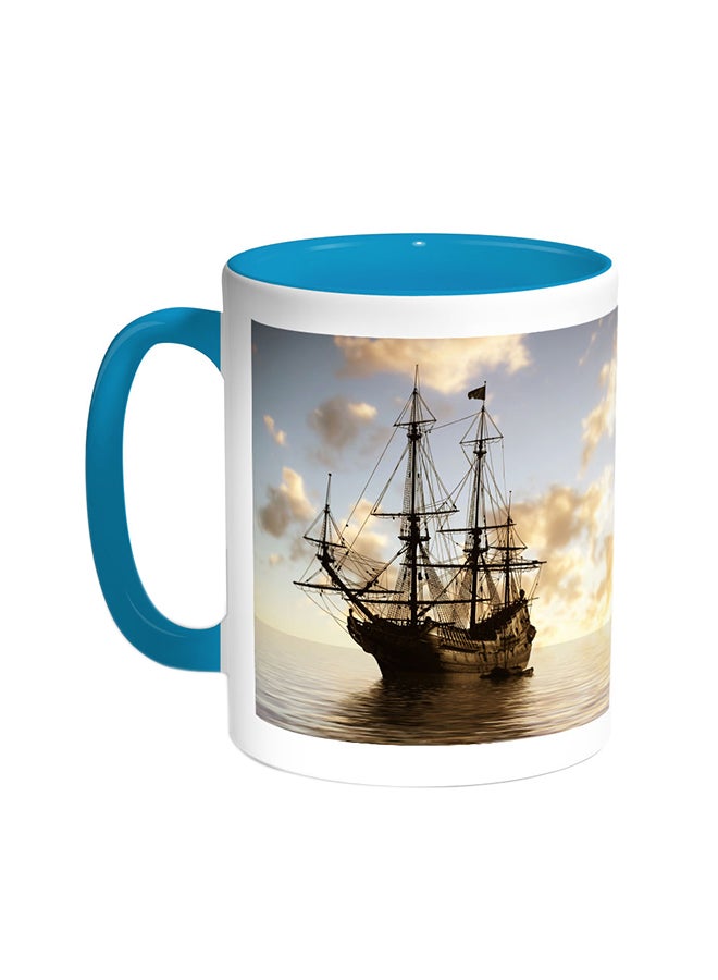 قدح قهوة - باخرة شراعية تركواز/أبيض