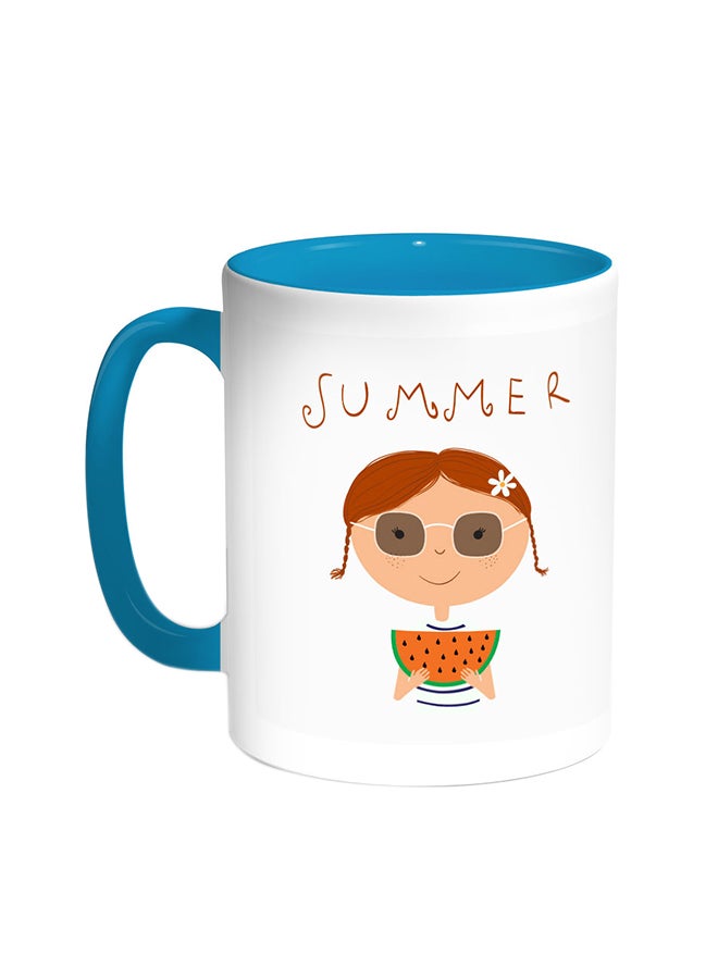 Decalac Summer Season Printed Coffee Mug Turquoise/White