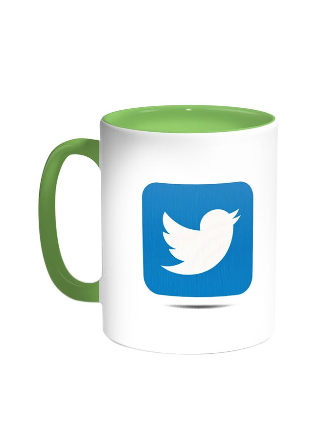 ديكالاك كوب قهوة مطبوع عليه شعار تويتر أخضر/أبيض