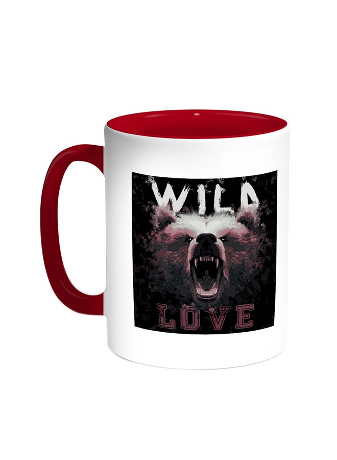 Decalac Wild Love - Bear Shape Printed Coffee Mug Red/White 