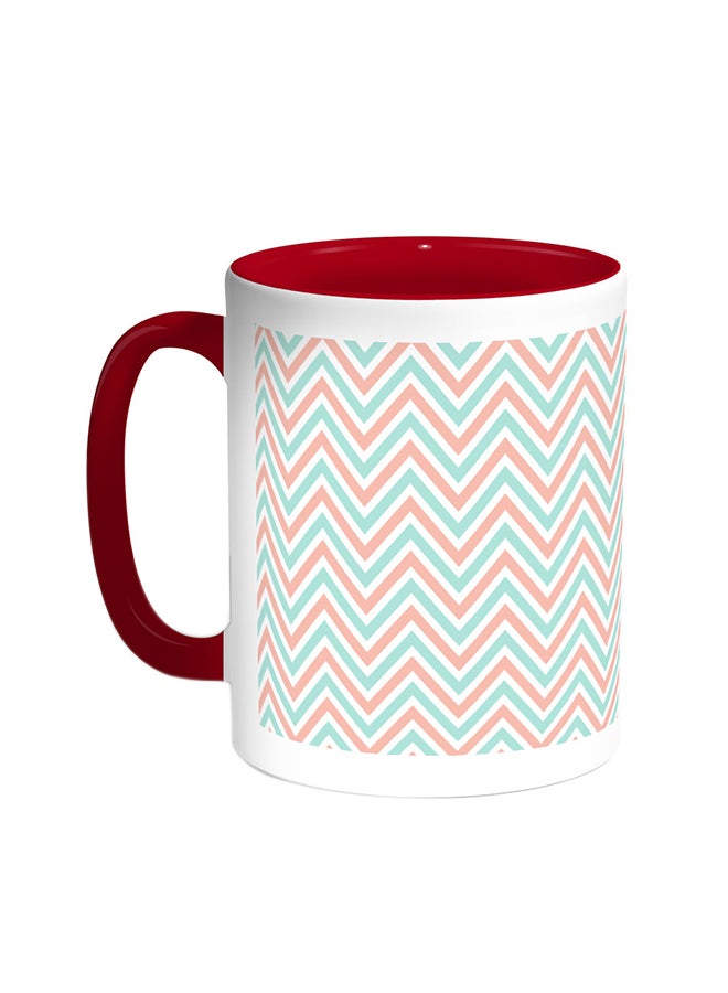 Decalac - Zigzag Lines Printed Coffee Mug Red/White - Image 1