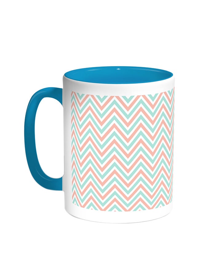 Decalac Zigzag Lines Printed Coffee Mug Turquoise/White