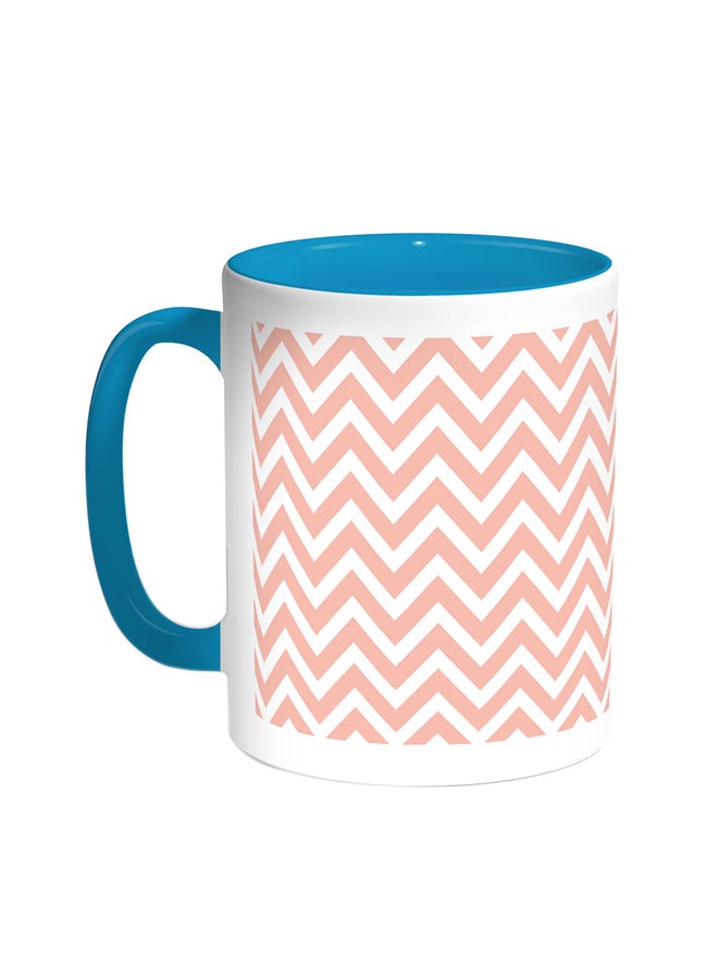 Zigzag Lines Printed Coffee Mug Turquoise/White