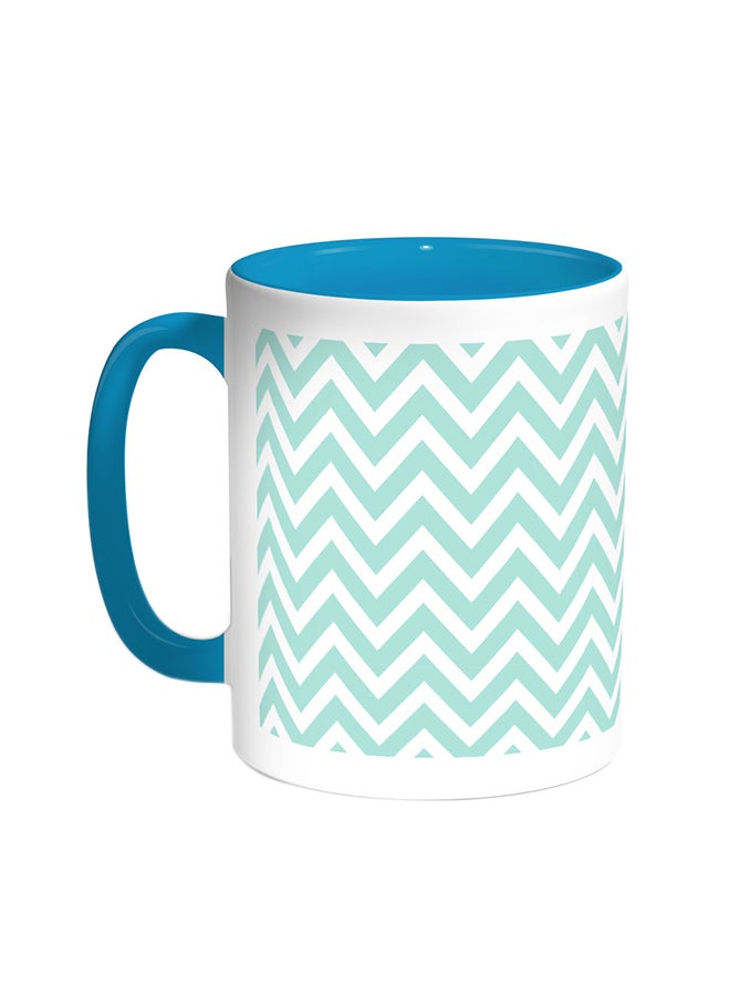 Decalac Zigzag Lines Printed Coffee Mug Turquoise/White