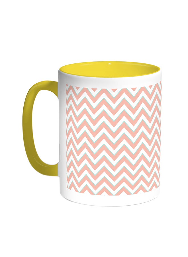 Decalac Zigzag Lines Printed Coffee Mug Yellow/White