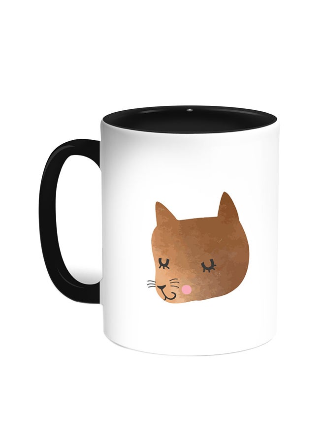 قدح قهوة مطبوع عليه قطة أسود/ أبيض