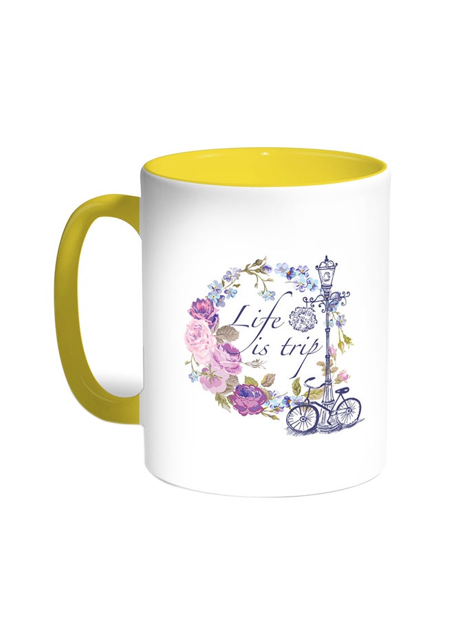 Decalac Life Is Trip Printed Coffee Mug Yellow/White 