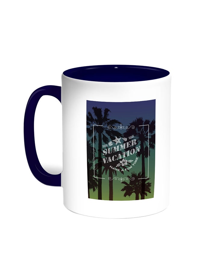 Decalac Summer Vacation Printed Coffee Mug Blue/White