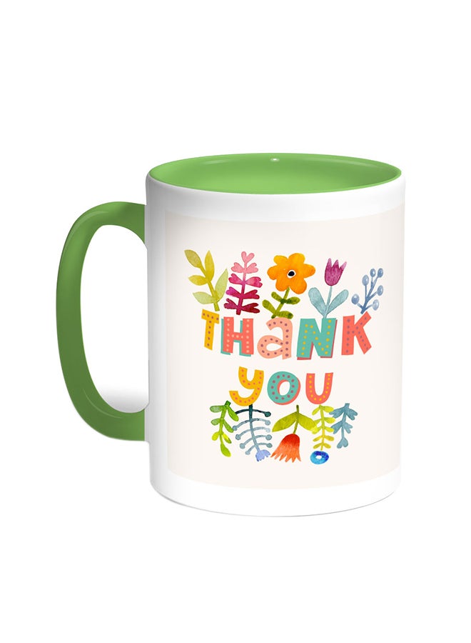 Thank You Printed Coffee Mug Green/White