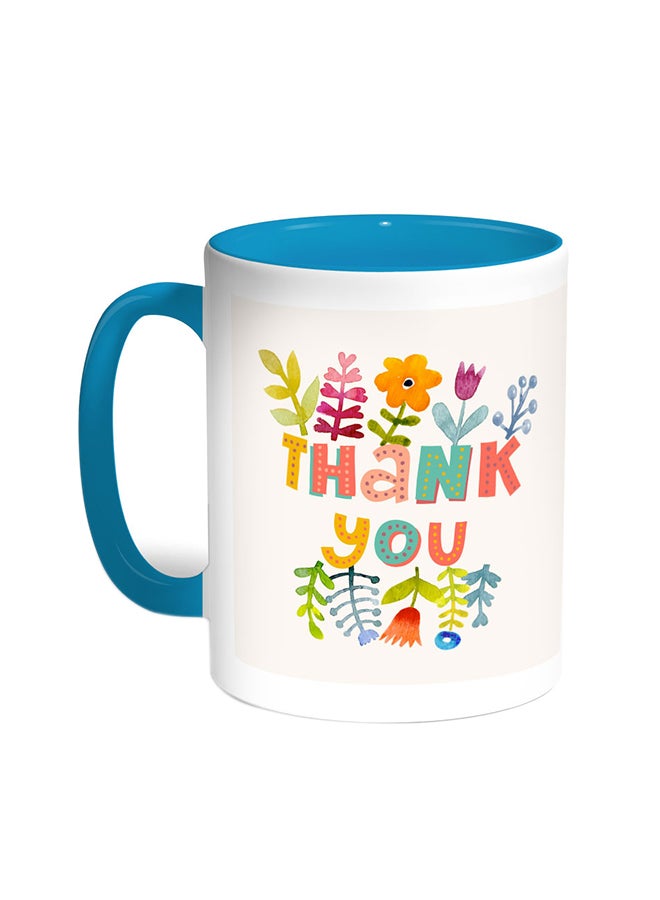 Thank You Printed Coffee Mug Turquoise/White
