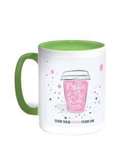 Decalac A Cup Of Coffee Printed Coffee Mug Green/White 